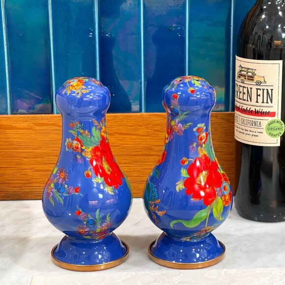MacKenzie-Childs Large Blue Lapis Flower Market SALT AND PEPPER SHAKERS - Picture 3 of 11